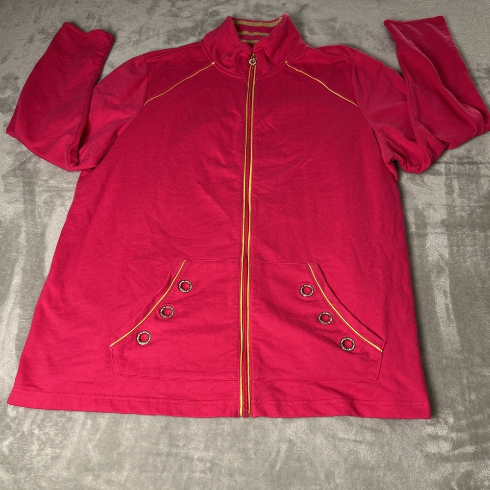 Quacker Factory Sweat shirt Top Zipper Plus 2X Pink